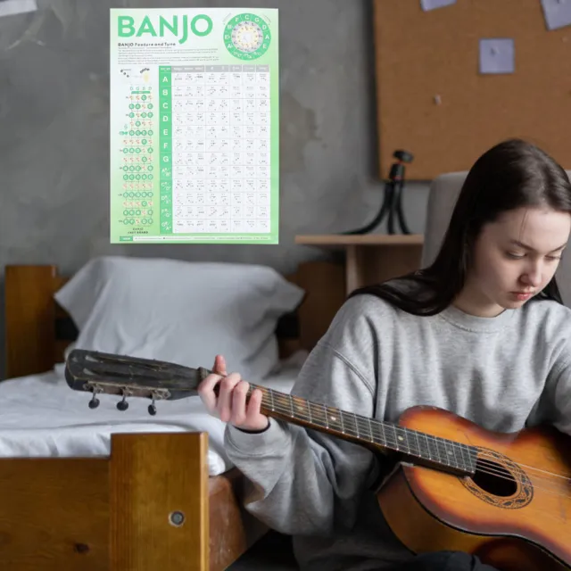 Banjo Fingering Chart Beginner Chord Poster Learning Portable