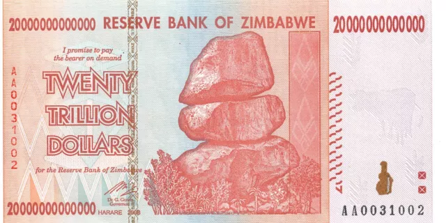 Zimbabwe  $20 Trillion  2008  P 90  Series AA   Uncirculated Banknote G36