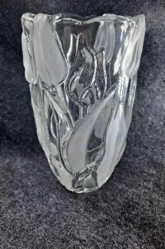 Mikasa Spring Tulips 9 1/2 Inch Vase Made In Germany Clear and Frosted Glass