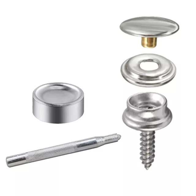 62X Snap Fastener Stainless Steel Cap Canvas Screw Press Stud Kit Boat Cover