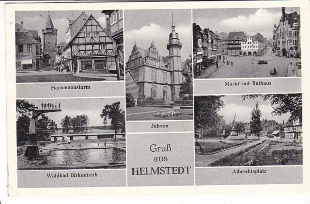 uralte AK Helmstedt Hausmannsturm Waldbad Juleum Markt Rathaus 1965 //74