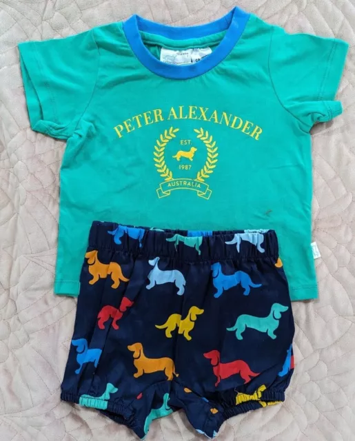 Peter Alexander Baby Pyjamas Short sleeve Green Logo T-Shirt & Boxers, BNWT