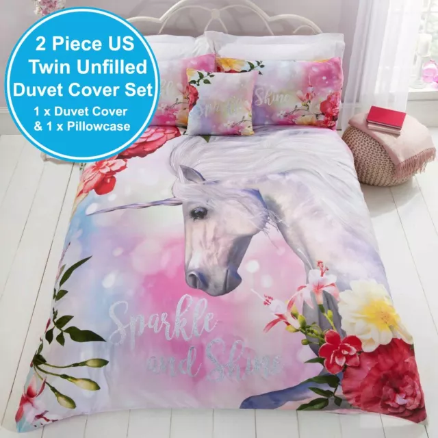 Sparkle Unicornio Individual Tapa y Funda de Almohada Nórdicas Purpurina Cama