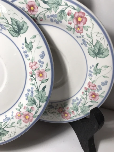 KENSINGTON Saucers Stoneware 6.25” Floral W/ Blue Rim Mervyns￼ Set of 2 Japan EX