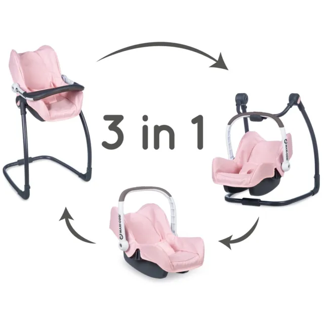 Smoby High Chair Maxi Cosy Quinny 3in1 for Doll Baby Carrier Rocker