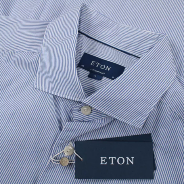 Eton NWT Dress Shirt Size 17 43 XL Contemporary Blue & White Stripe French Cuff