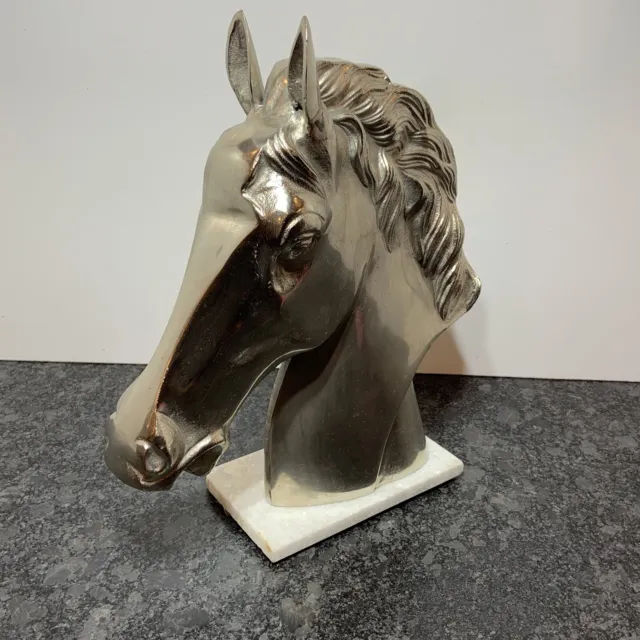 Vintage Magnificent 15" T Horse Head Bust Detailed Metal Sculpture Statue