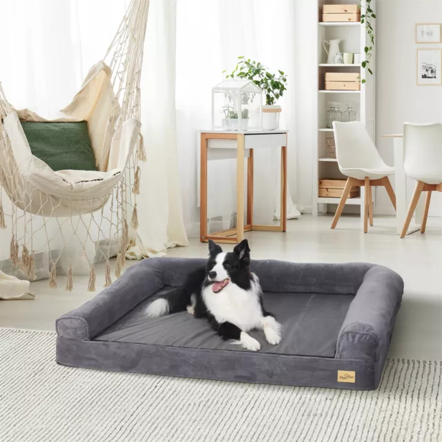Memory Foam Dog Bed for Large Dog Pet Bolster Couch Bed Sofa w/ Removable Cover