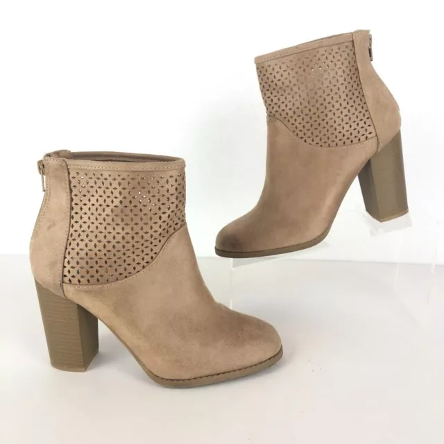 APT. 9 Rheba Faux Suede Ankle Booties Women's Size 9 Tan Cut Out Perforated 2