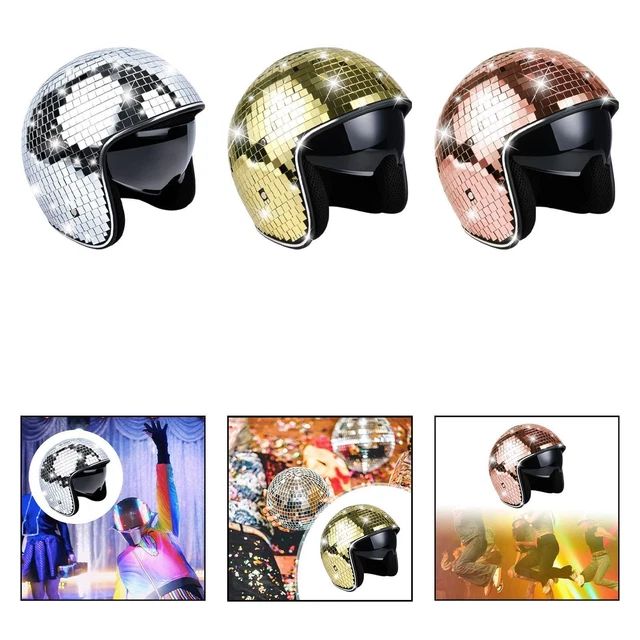 YOLOKE Disco Ball Helmet Party Decoration Disco Ball Helmet Glitter Glass Disco Ball Cap Disco Ball Helmet With Retractable Visor