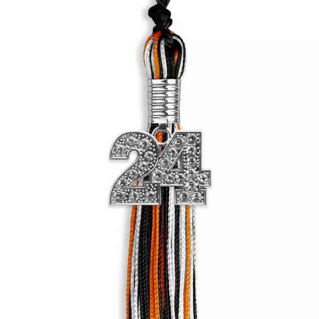 Black/Orange/White Mixed Color Graduation Tassel With Silver Date Drop