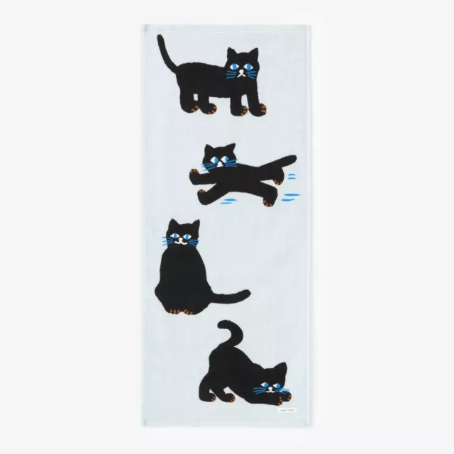 Imabari Towel Japanese Face Bath Towel Black Cat Pattern, Made in Japan