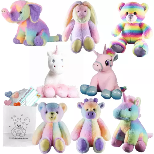 Build your own teddy bear making kit for party/gift  - unicorn/rainbow 25cm/10"