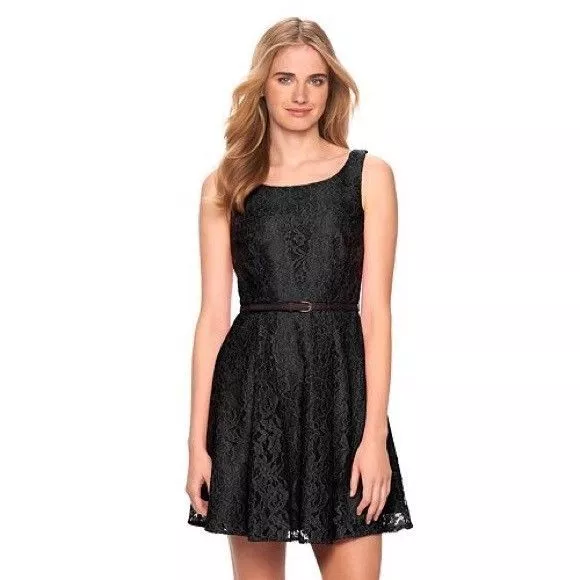 LC Lauren Conrad Womens Black Sleeveless Lace Fit Flare Belted Dress Sz 10 NWT