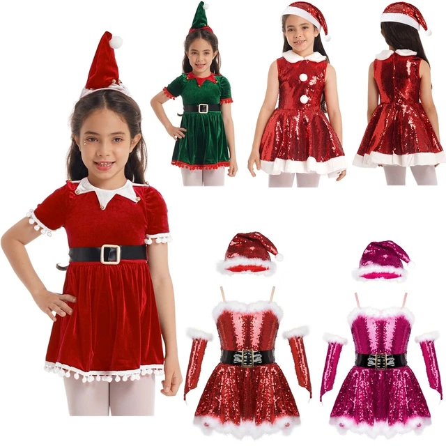 ROBE NOËL BÉBÉ Fille Déguisement Lutin de Noël Petite Mère Noël +