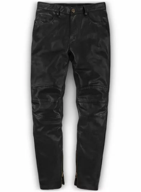 Mens Cow Leather Pant Biker Jeans Style Real Black Trouser Cowhide Sleek Pants