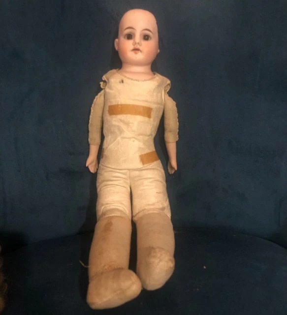 Rare Vintage Hoh Hoh German Porcelain or Bisque and Leather Doll 15 in