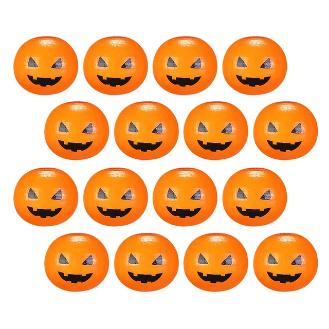 80 Pcs Craft Beads Rustic Halloween Wood Pumpkin Grimace Wooden Autumn Round