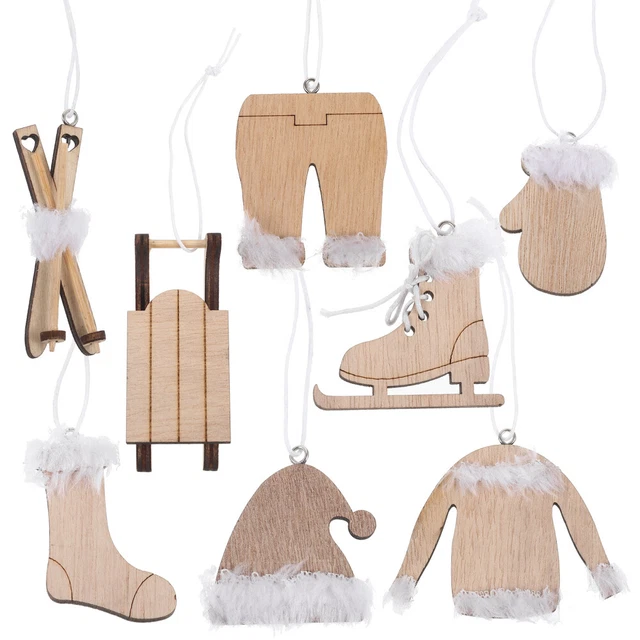 2 PIECES XMAS Sleigh Toy Hanging Prop Mini Bells Painted Wooden Sled £