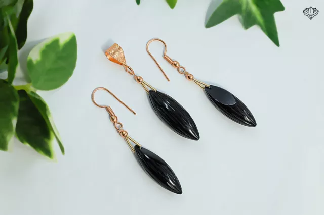 Genuine Black Onyx Gemstone Handmade Silver Plated Earring & Pendant Jewelry