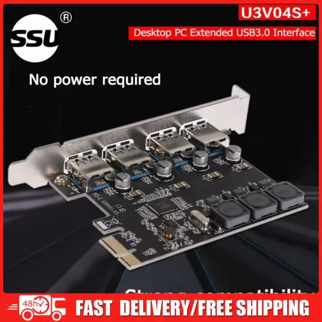SSU U3V04S+ 4 Port USB 3.0 PCIe Expansion Card PCI Express USB Hub Adapter
