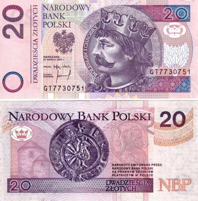 ■■■ Poland 20 zl P-174 1st Release 1994 replaced after 04.2014 UNC and Rare ■■■