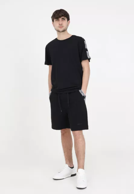 MOSCHINO Shorts Uomo Nero CASUAL Pantaloncini neri da uomo con cordoncino e logo