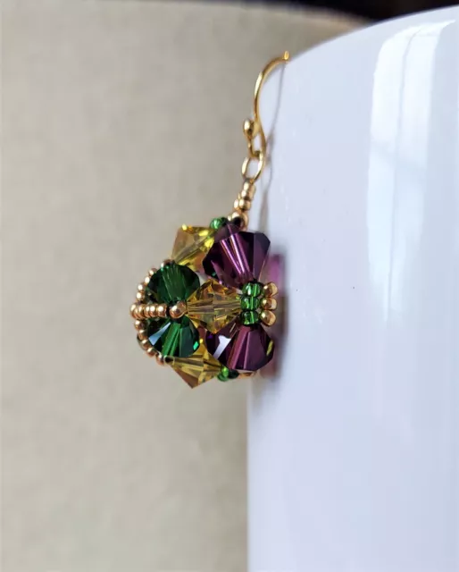 Mardi Gras Embellished handmade Swarovski crystal beaded earrings new 2