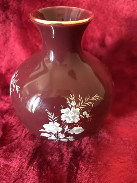 PrinkNash Pottery Gloucester England Vase Burgundy Floral Gold