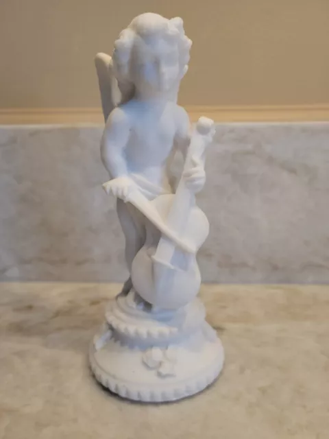 Vintage Salt Stone Carved Angel Cherub Figurine Playing Chello