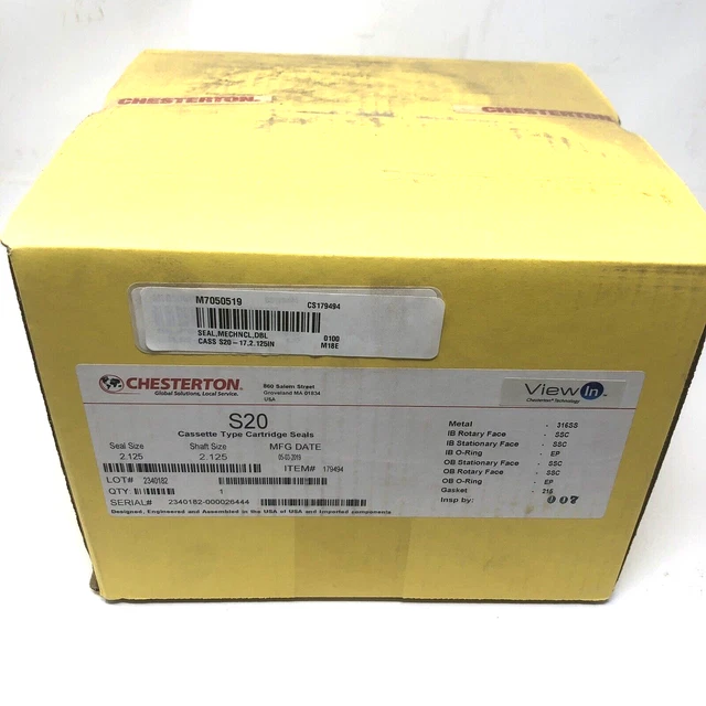 New Chesterton 179494 S20 Cassette Type Cartridge Seal Size: 2.125