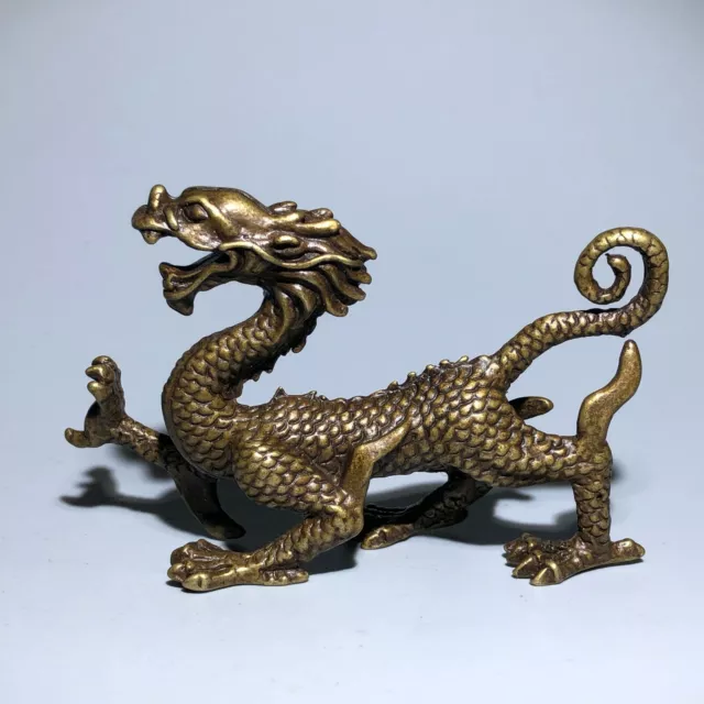 Chinese Old Solid Brass Handwork Collectible Dragon Ornament Statue Vintage