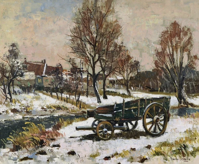 Toni Batoni (Antun Bahunek) - Zima (L'hiver) - Huile Sur Toile Naïve Signée 1981