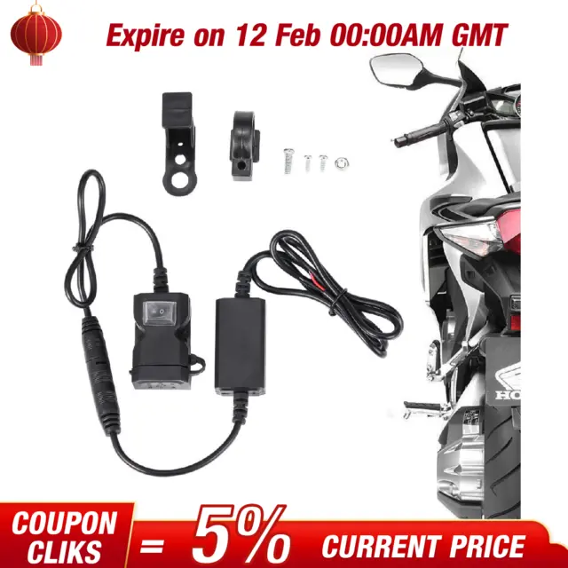 Dual Waterproof USB Port Motorcycle Charger Socket Black Power Adapter Motorbike