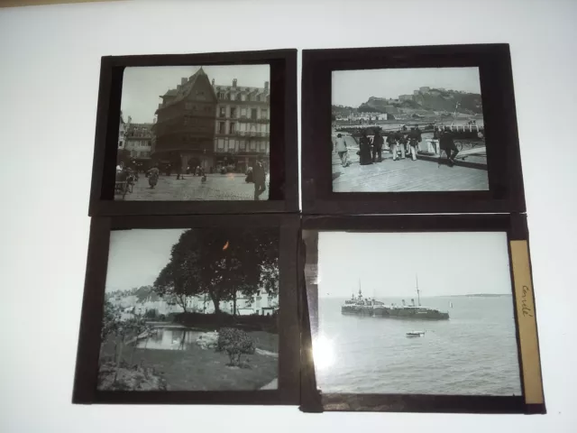 Lot de 4 vues N&B / KODAK + bateau guerre Condé - PLAQUES VERRE + boite VITRA