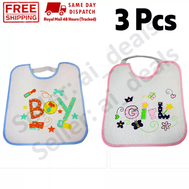 3 x Baby bibs boys girls Kids soft elasticated flexible UK Bibs Towel bib 4980