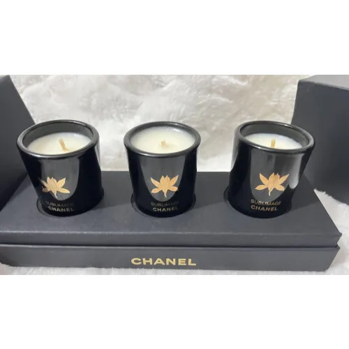 Chanel Candle Scented Glass Black 3 piece set w/Box VIP Gift Limited RARE