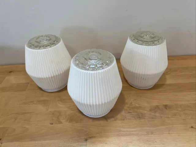 Set of 3 Vintage White Ribbed LIGHT SHADES GLASS Globes LAMP 3 1/8” Fitter