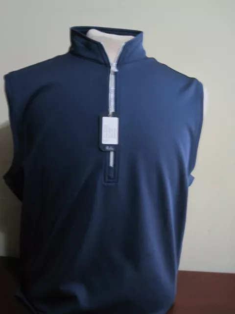Johnnie-O Dyer mens Medium Navy Blue 1/4 Zip golf Fashion Vest NEW NWT