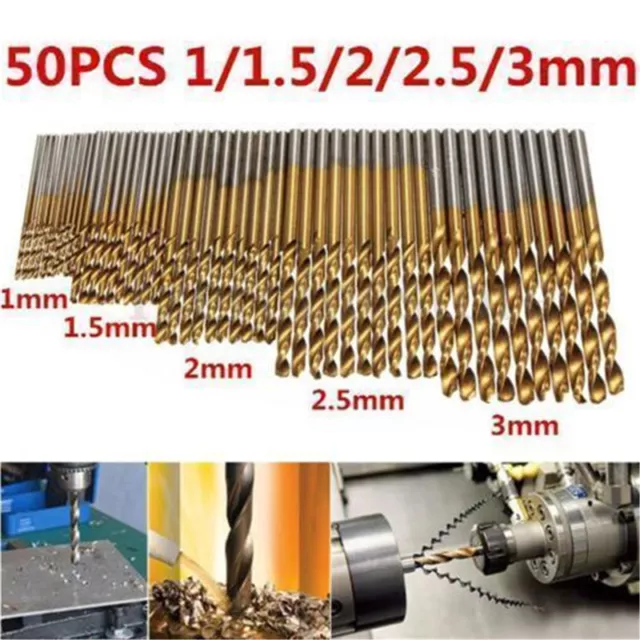 50pz HSS Drill 1/1.5/2/2.5/3mm Punte Trapano Cobalto Titanio PUNTE FORO CUTTER