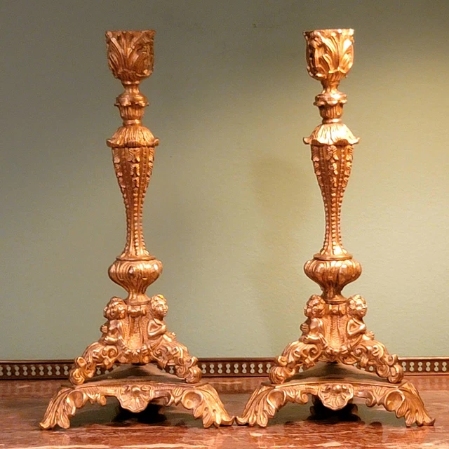 Pair Of French Bronze Renaissance Revival / Napoleon 111 Candlesticks