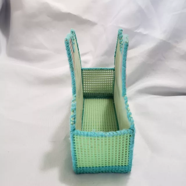 Vintage Cottage House Napkin Holder Plastic Crochet Blue Green Pastel 2