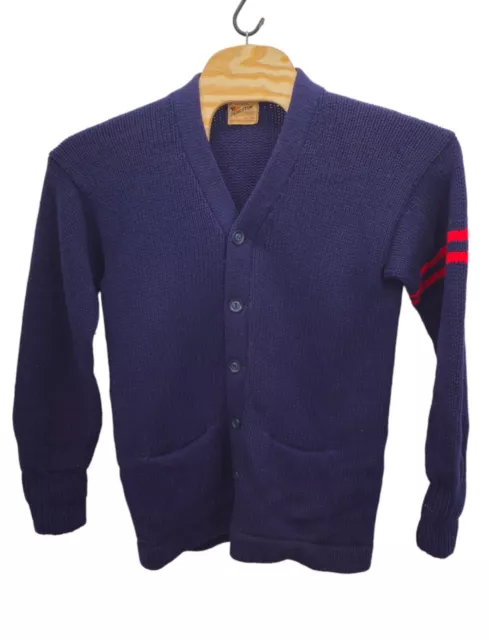 VTG PRINCETON VARSITY Sweater Blue Thick Heavy All Wool Knit Button ...