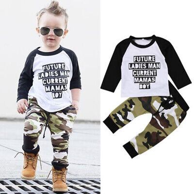 Toddler Baby Boys Clothes Letter Tops Camo Trousers Pants Tracksuit Outfits Set
