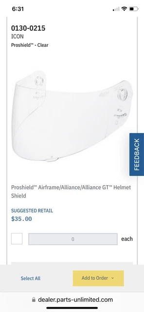Icon Proshield IC-02 Fog Free Clear Lens Alliance Proshield Alliance GT Icon