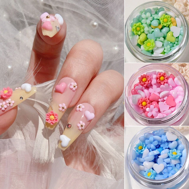 3D Acrylique Floral Cœur Diamant Gemmes Ongle Strass Art Breloque Décoration #J