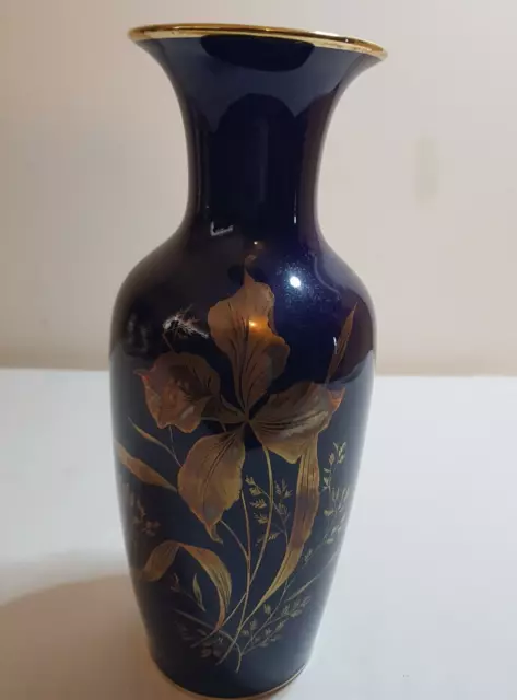 Vintage Royal Porzellan Bavarian Kpm Cobalt Blue Hand Painted Vase 10.5" Tall 2