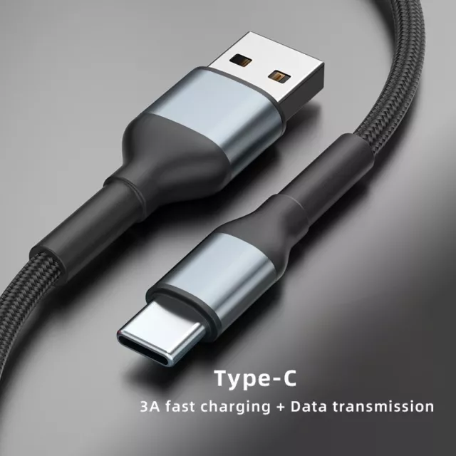 USB To Type C Fast Charging Cable HeavyDuty Braided 3A Phone Charger Lead 1m 2m