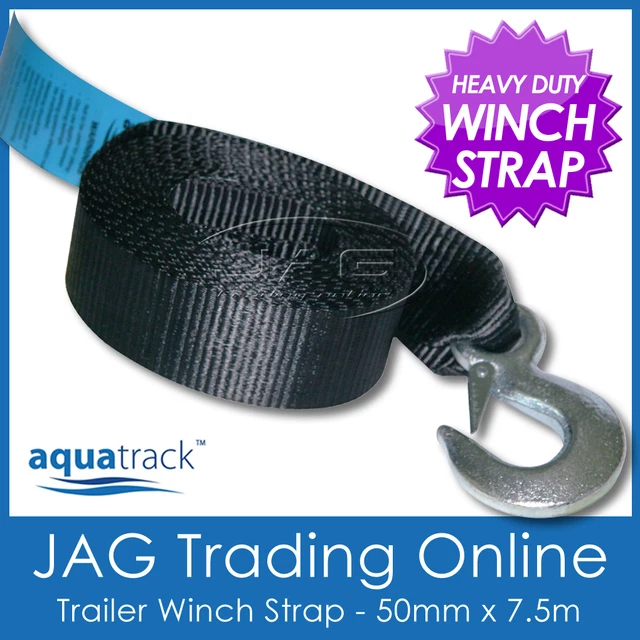 7.5M x 50mm HEAVY DUTY BOAT TRAILER WINCH WEBBING STRAP & SNAP HOOK  AS/NZS 4380