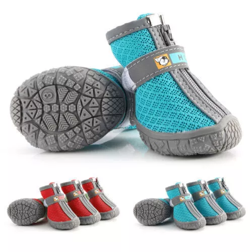 4pcs Reflective Breathable Mesh Dog Boots Shoes Pet Anti-Slip Walking Booties